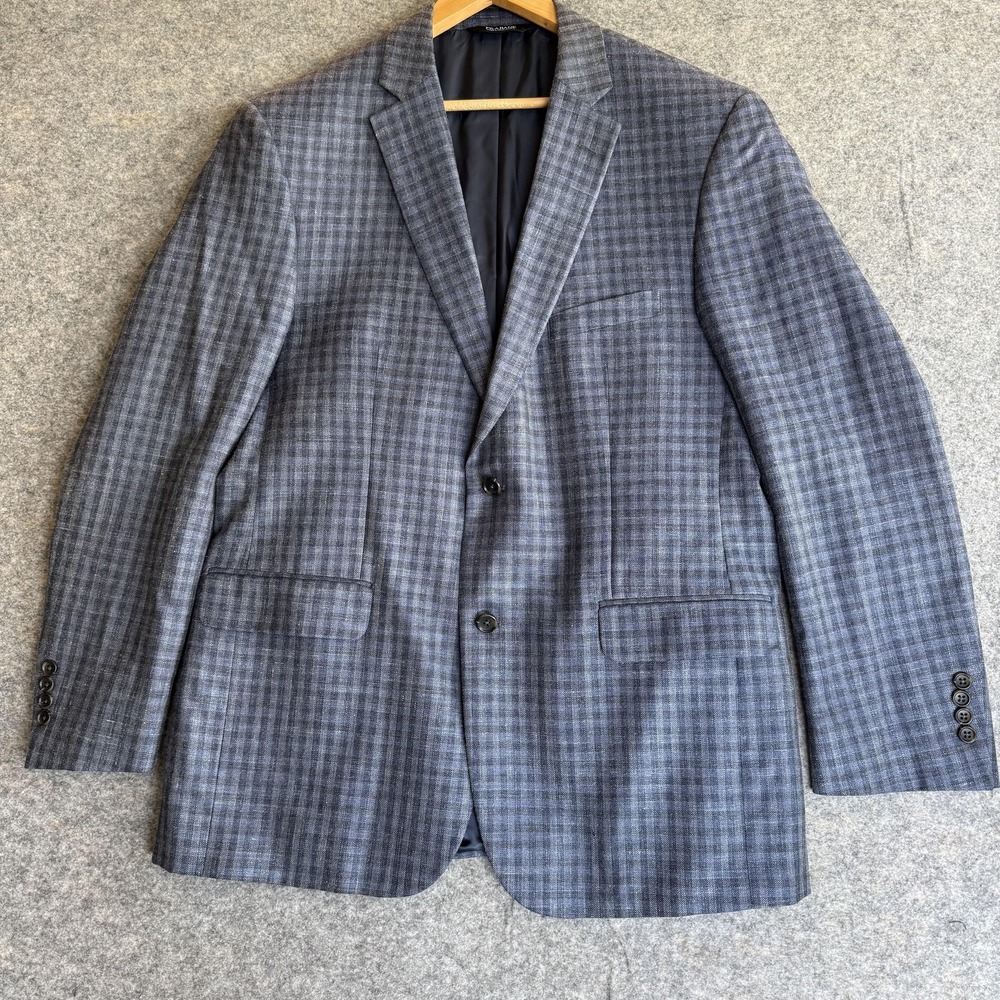 Jos A Bank Blazer Mens 44L Blue Wool Silk Linen Sport Coat Jacket Tailored Fit